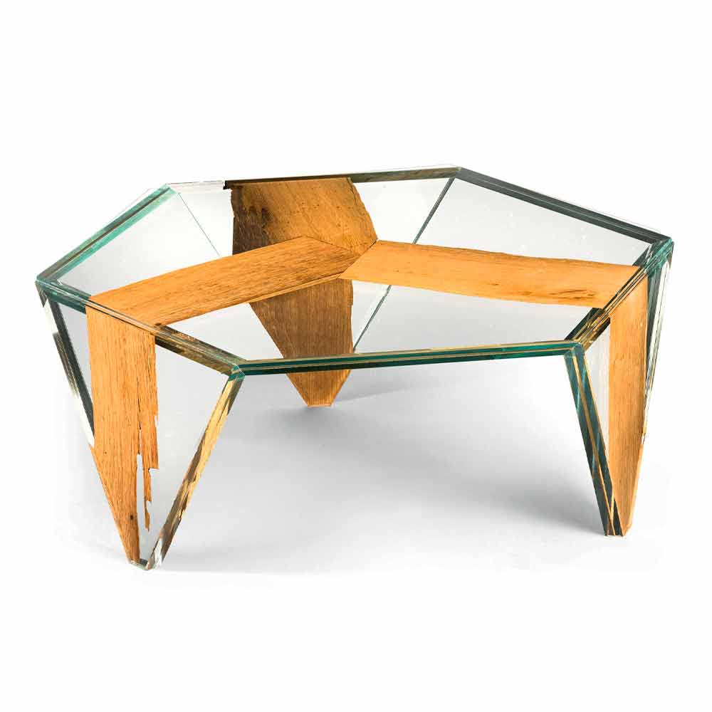 uddannelse afslappet skipper Sekskantet sofabord i glas og træ lavet i Italien