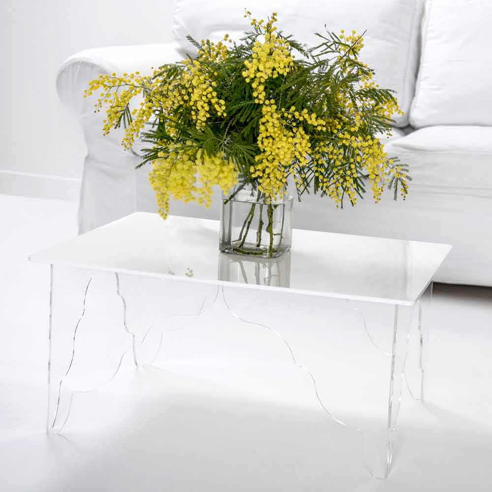 Konkurrere Pludselig nedstigning Kamel Moderne rektangulært sofabord i hvid akryl krystal Morita