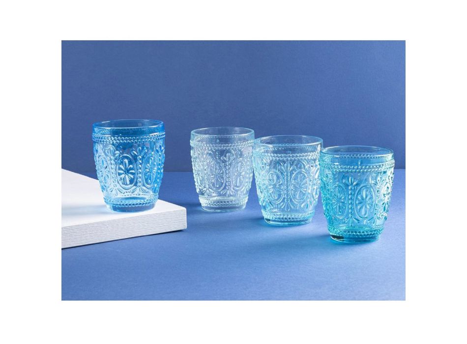 12 vandglas 300 ml i glas i 4 forskellige blå nuancer - kometer Viadurini