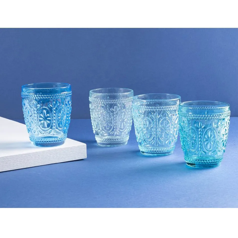 12 vandglas 300 ml i glas i 4 forskellige blå nuancer - kometer Viadurini