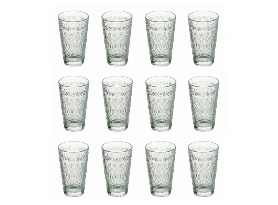 12 Dekoreret gennemsigtigt glasglas til drikkevarer - Maroccobic Viadurini