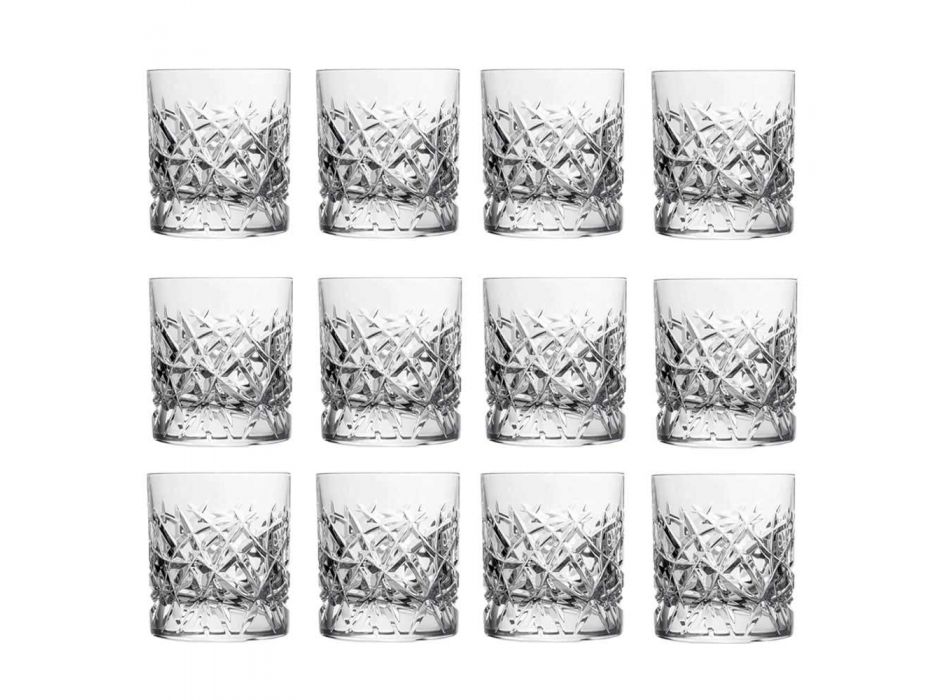 12 Dof Vintage briller til design af vand eller whisky i krystal - Titanium Viadurini