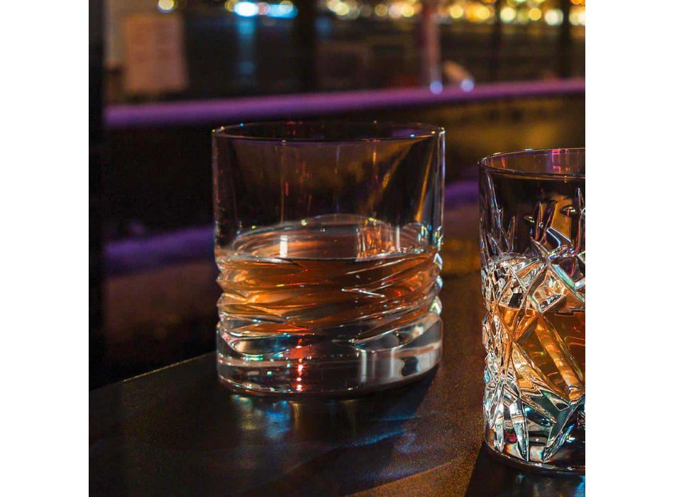 12 Crystal Glasses Wave Decor til Whisky eller Dof Tumbler Water - Titanium Viadurini