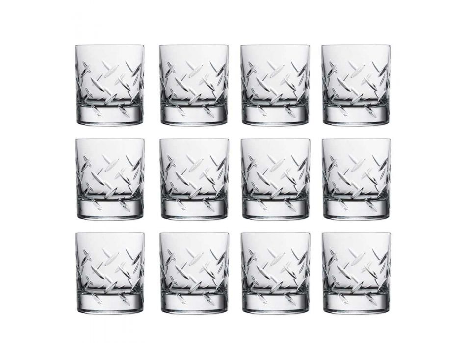 12 briller til whisky eller vand i øko-krystal med moderne dekorationer - arytmi Viadurini