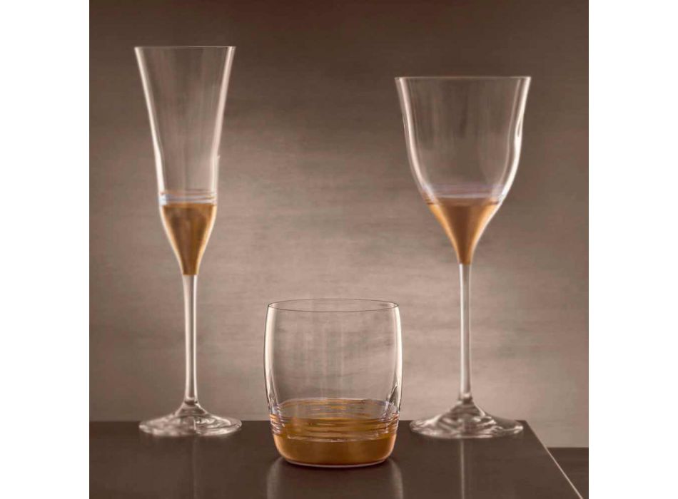 12 Low Tumbler-briller til vand med guld-, platin- eller bronzeblad - Soffio Viadurini