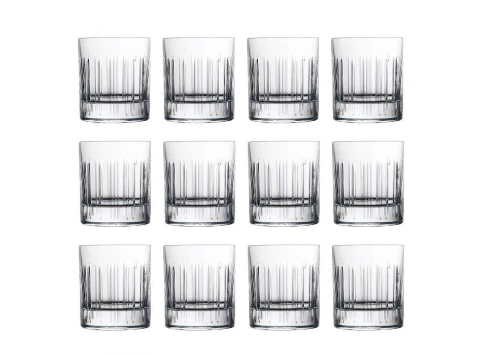 12 Whisky- eller krystalvandbriller med luksuriøs lineær dekoration - arytmi Viadurini