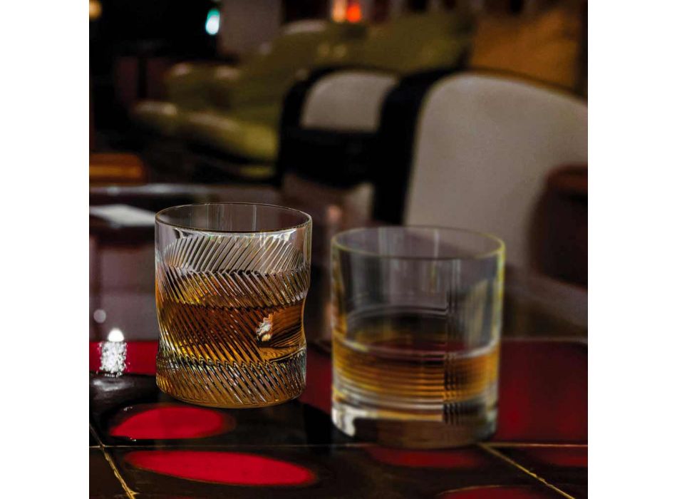 12 whisky- eller vandbriller i øko-krystal-dekoreret vintage-design - taktil Viadurini