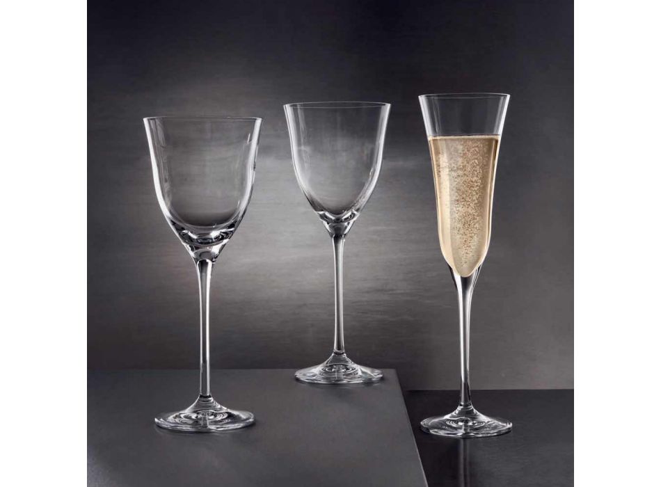 12 hvide vinglas i økologisk krystal minimal luksusdesign - glat Viadurini