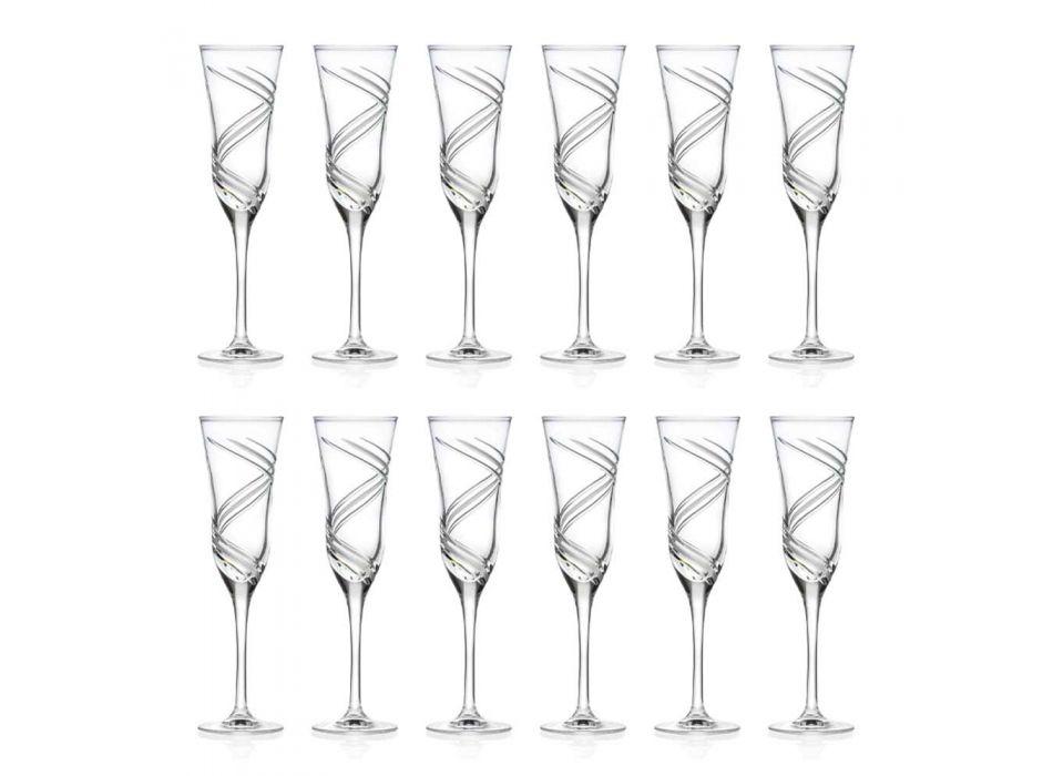 12 Champagne fløjtebriller i innovativt dekoreret økologisk krystal - cyklon