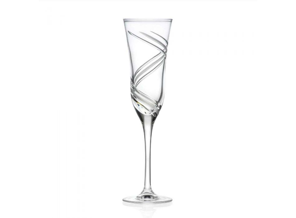 12 Champagne fløjtebriller i innovativt dekoreret økologisk krystal - cyklon