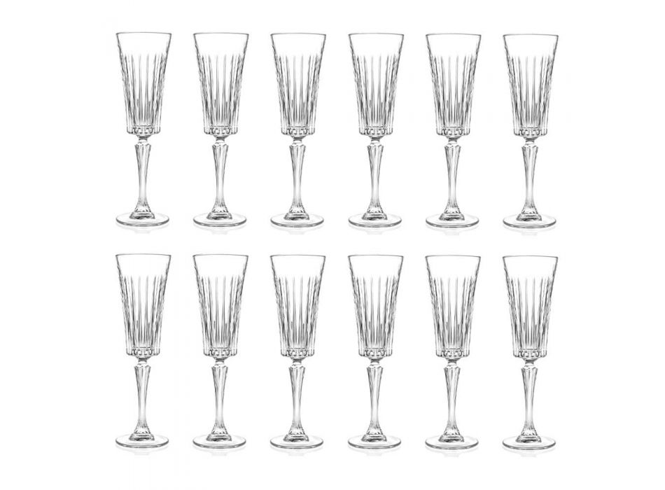 12 fløjtebriller til mousserende vin med lineær udskæring i øko-krystal - Senzatempo