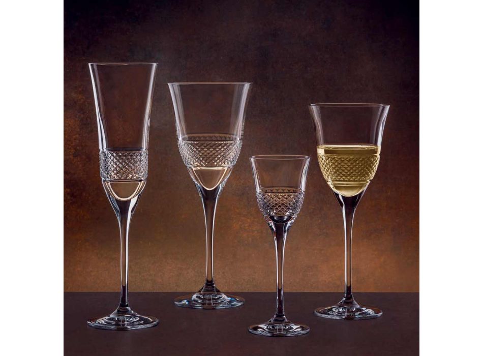 12 fløjtebriller til champagne i økologisk krystal med manuel dekoration - Milito Viadurini