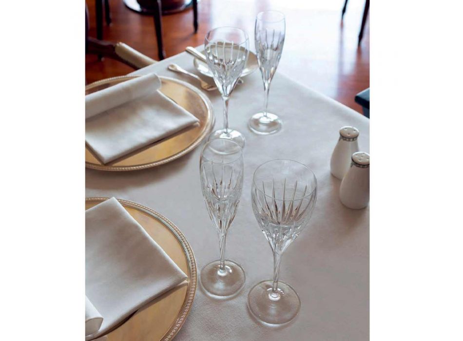 12 hånddekorerede hvide vinglas i økologisk luksuskrystal - Voglia Viadurini