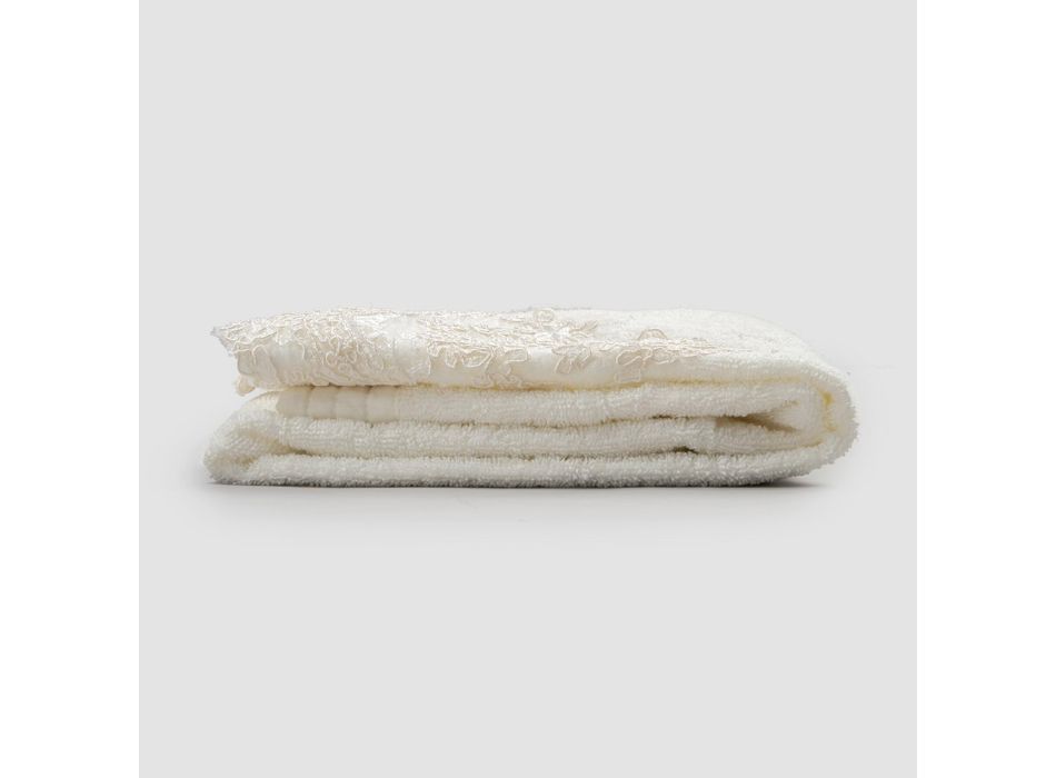 2 Ansigtshåndklæder i bomuldsfrotté med blonder og linnedblanding - Ginova Viadurini