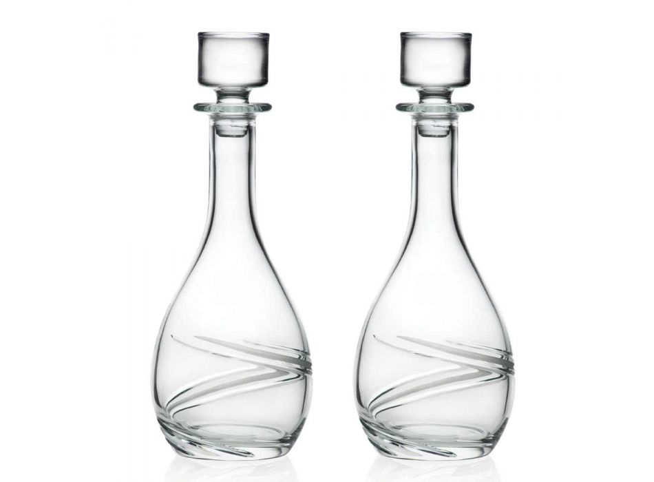 2 vinflasker og luksushånddekoreret øko-krystallåg - cyklon Viadurini