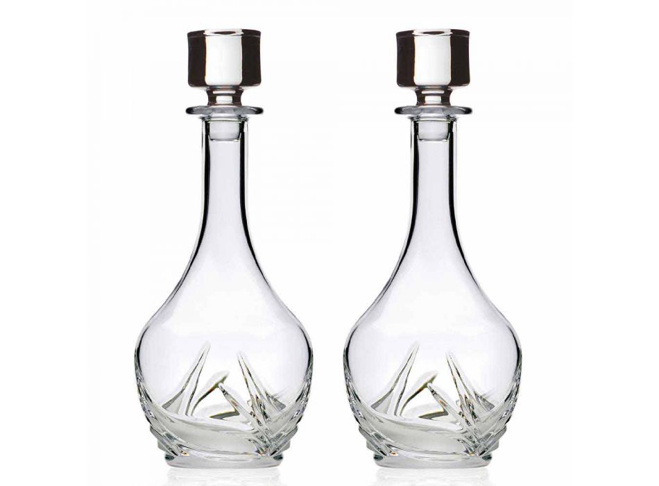 2 øko-krystalvinflasker med rundt designlåg og dekorationer - advent Viadurini