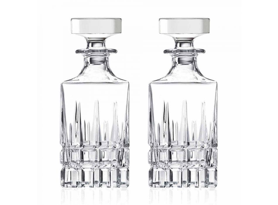 2 whiskyflasker med krystalhætte firkantet design med hætte - Fiucco Viadurini
