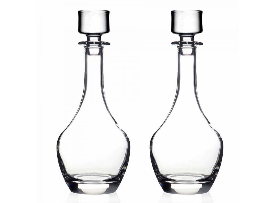 2 flasker til vin i økologisk krystal italiensk minimalt design - glat Viadurini