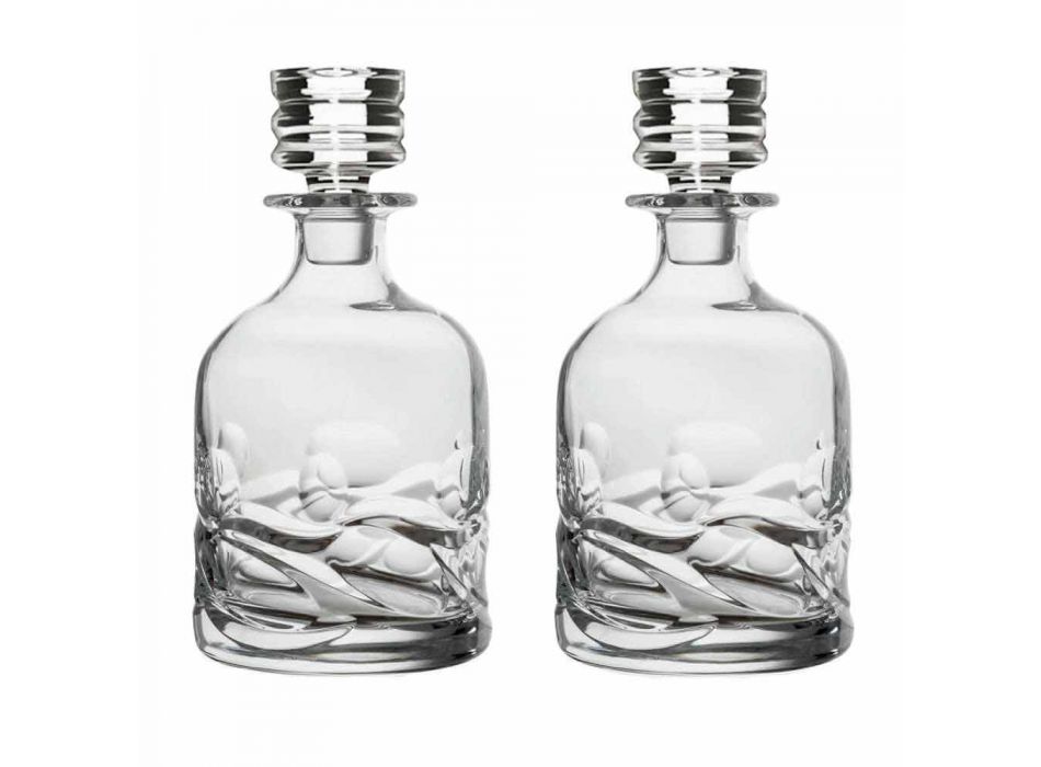 2 Eco-dekorerede Crystal Whisky-flasker og luksusdesignhætte - Titanium