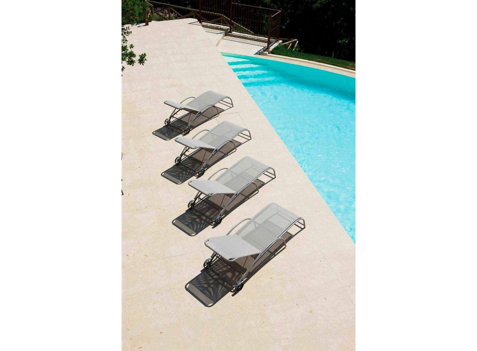2 stabelbare udendørs chaiselonger i metal og stof fremstillet i Italien - Perlo