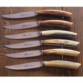 2 bøfknive med håndtag i oxhorn eller træ fremstillet i Italien - Marino