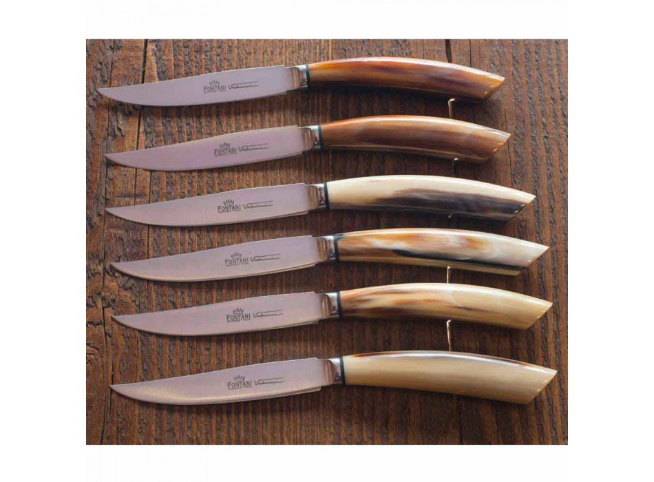 2 bøfknive med håndtag i oxhorn eller træ fremstillet i Italien - Marino Viadurini