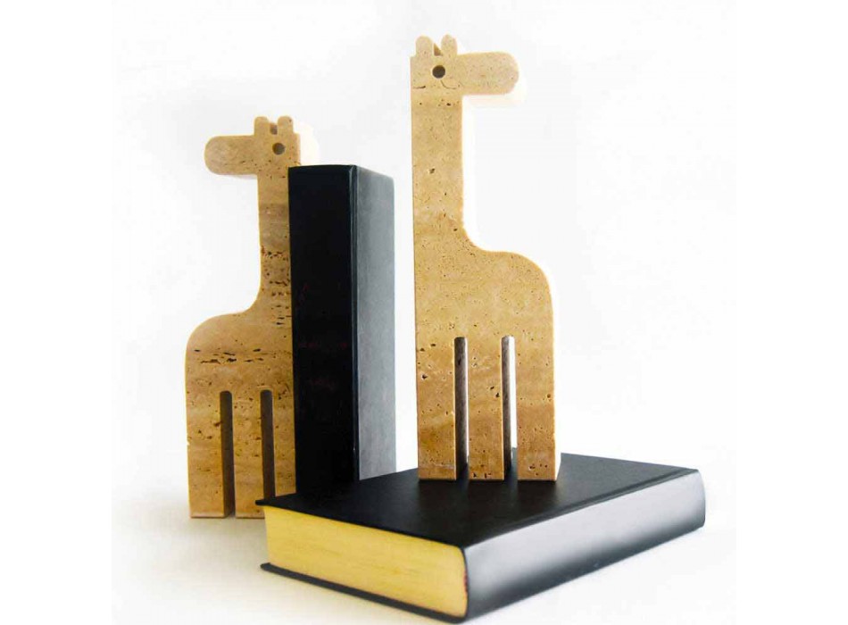 2 bogstøtter i travertinmarmor i form af en giraf fremstillet i Italien - Morra