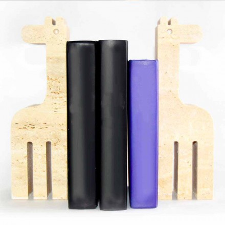 2 bogstøtter i travertinmarmor i form af en giraf fremstillet i Italien - Morra Viadurini