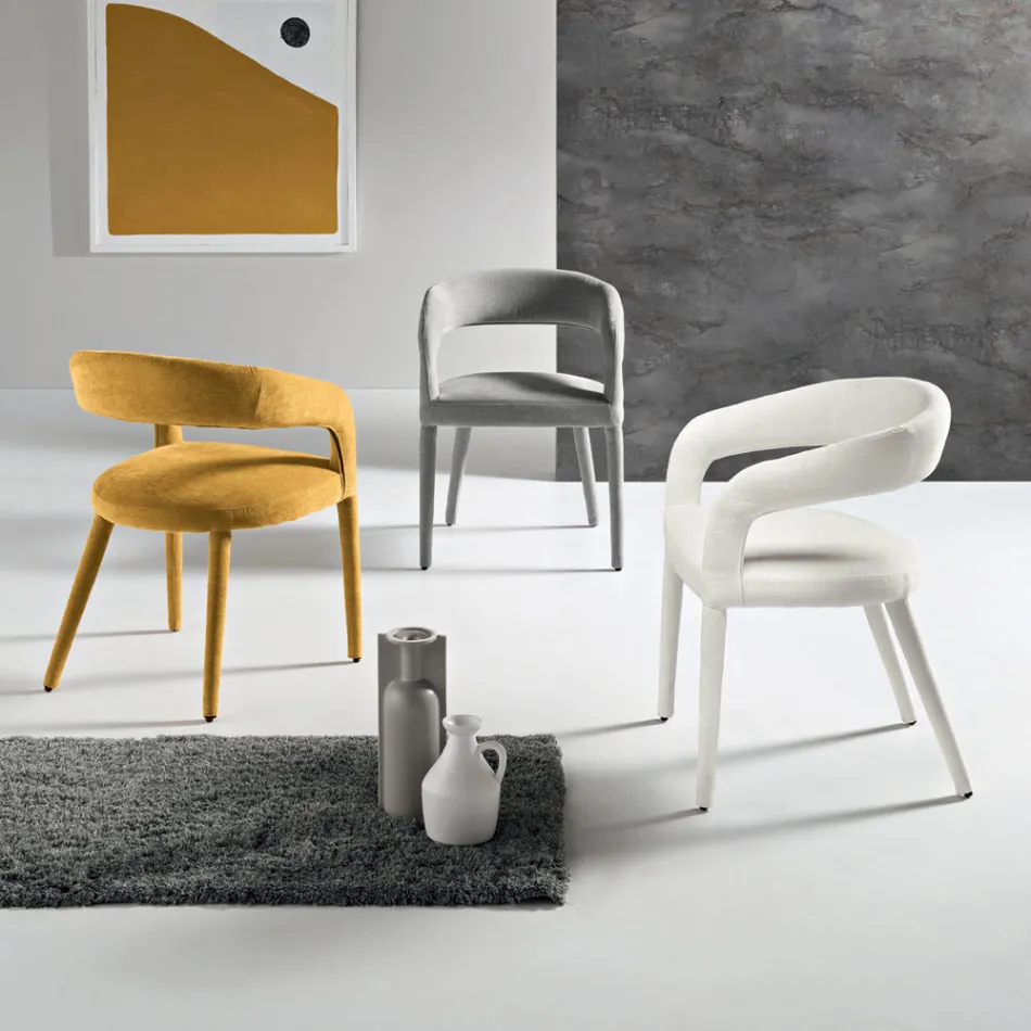 2 polstrede lænestole i Bouclè-stof med betrukket stel - Domenica Viadurini