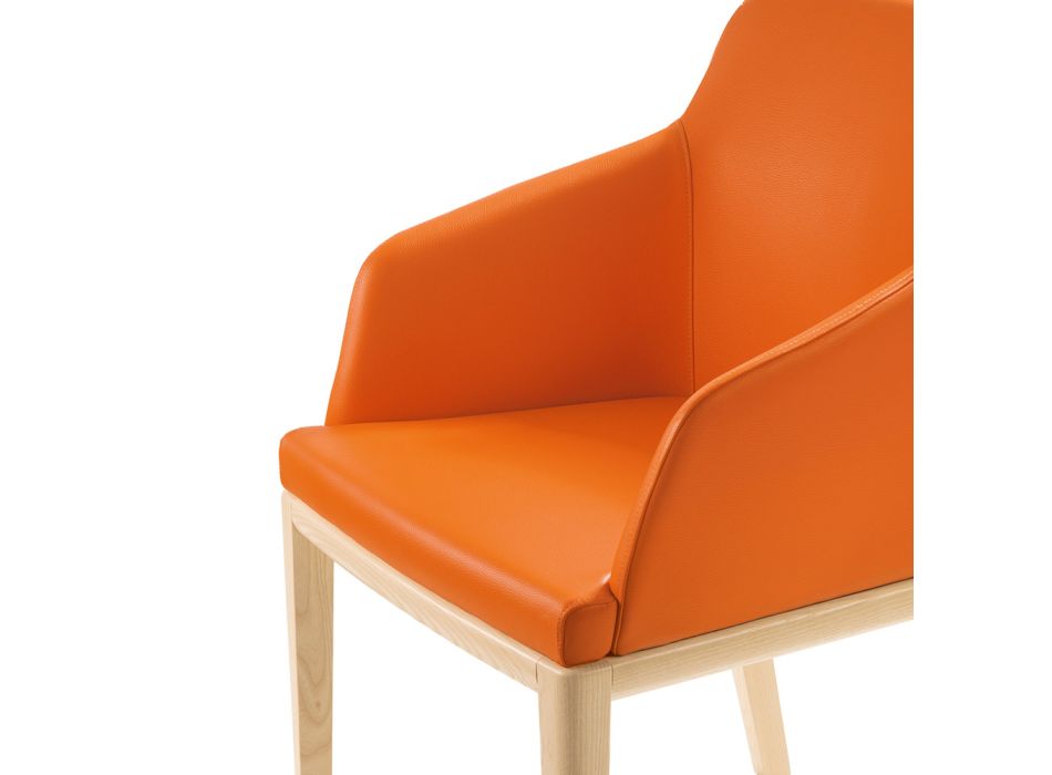 2 lænestole i orange kunstlæder og ben i ask lavet i Italien - spejl Viadurini