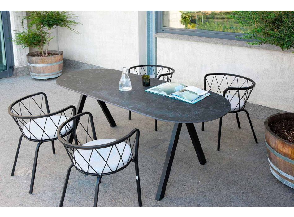 2 udendørs lænestole i malet metal stabelbar fremstillet i Italien - Adia