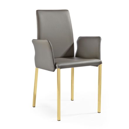 2 stole med armlæn i antracitlæder og guldstål fremstillet i Italien - Cadente Viadurini