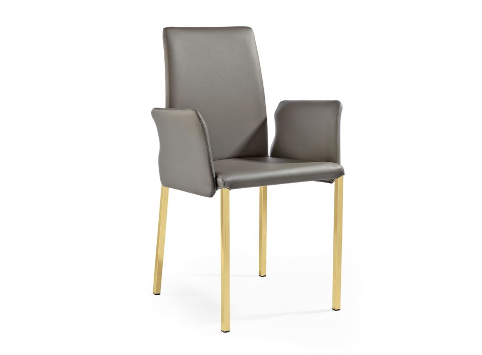2 stole med armlæn i antracitlæder og guldstål fremstillet i Italien - Cadente Viadurini
