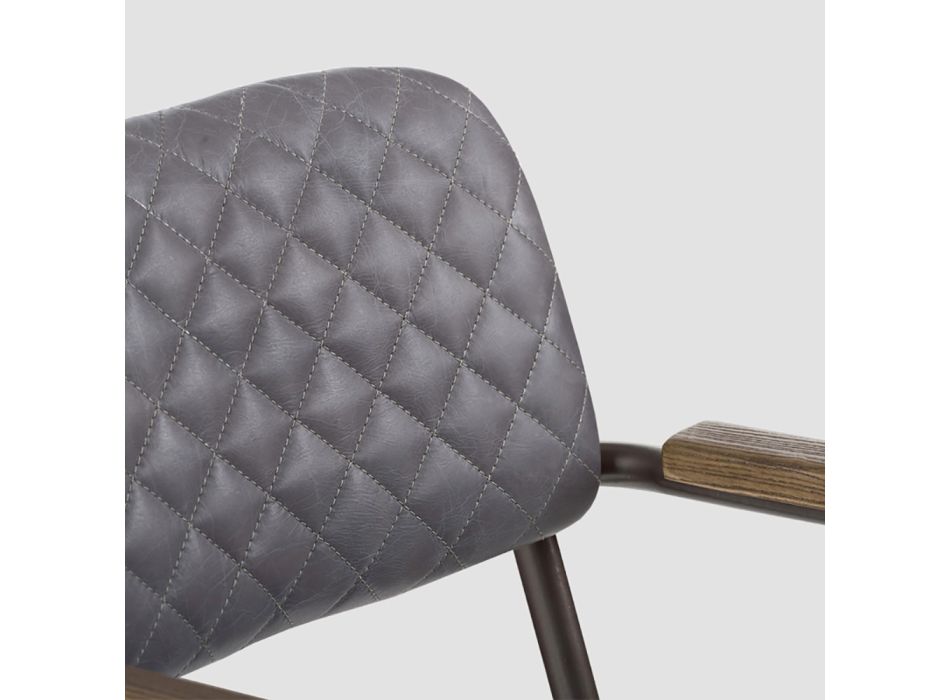 2 stole med valgfri armlæn i ægte læder og metalstruktur - dokumentmappe Viadurini