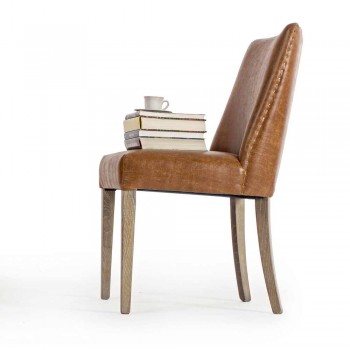 2 designstole i brun kunstlæder og homemotion i egetræ - Gallia