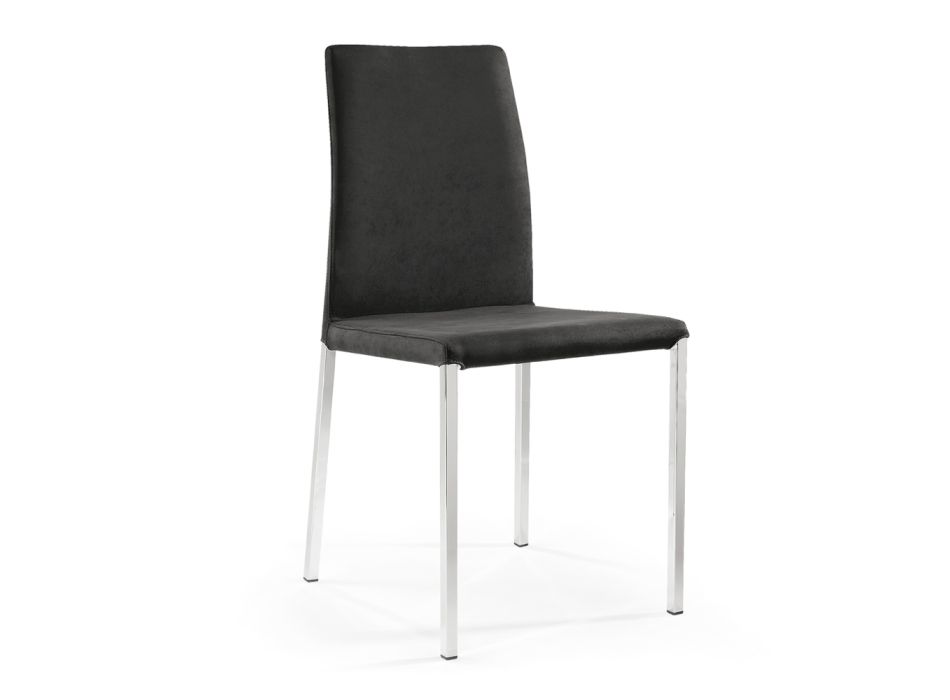 2 stole lavet af sort stof og sølv stålben lavet i Italien - Cadente Viadurini