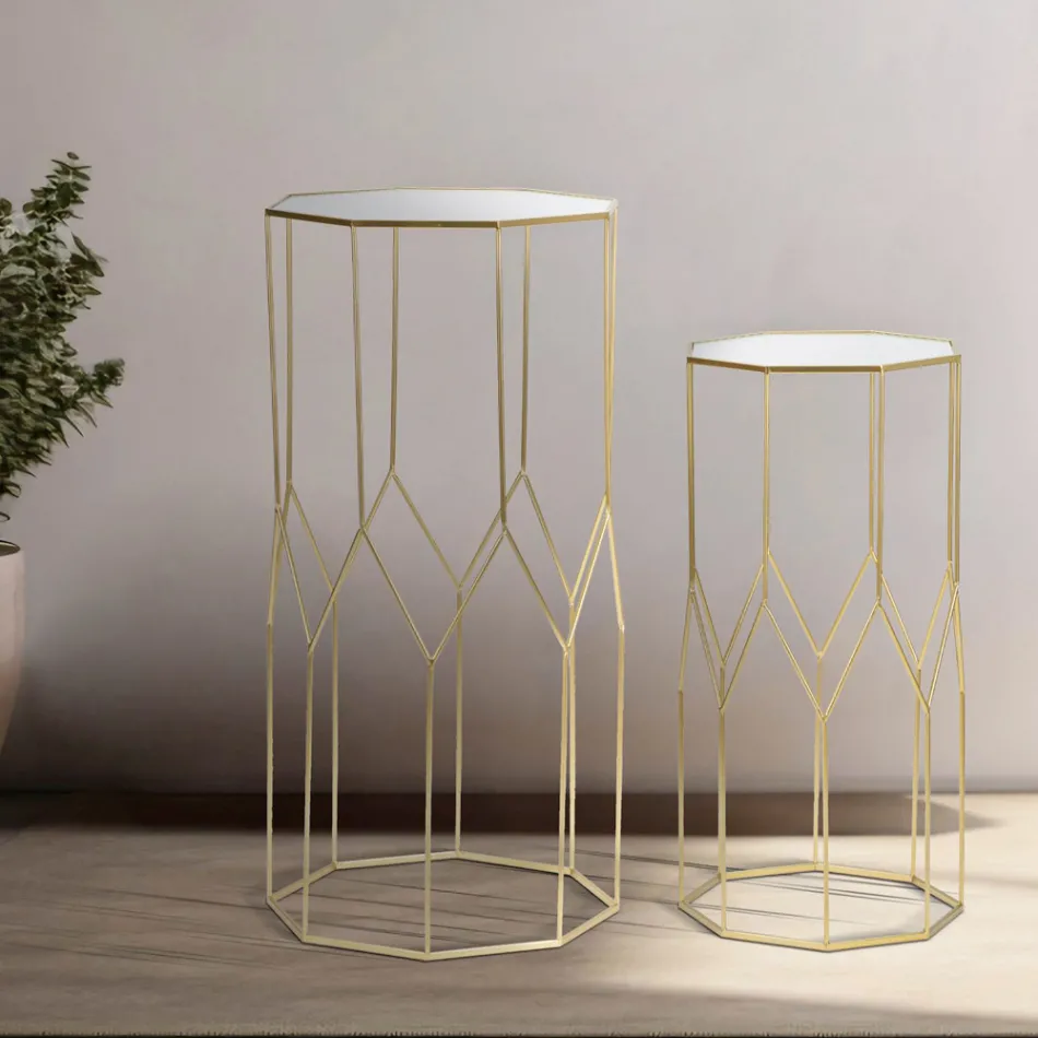 2 telefonborde i gylden jern- og glasplade - Pope Viadurini