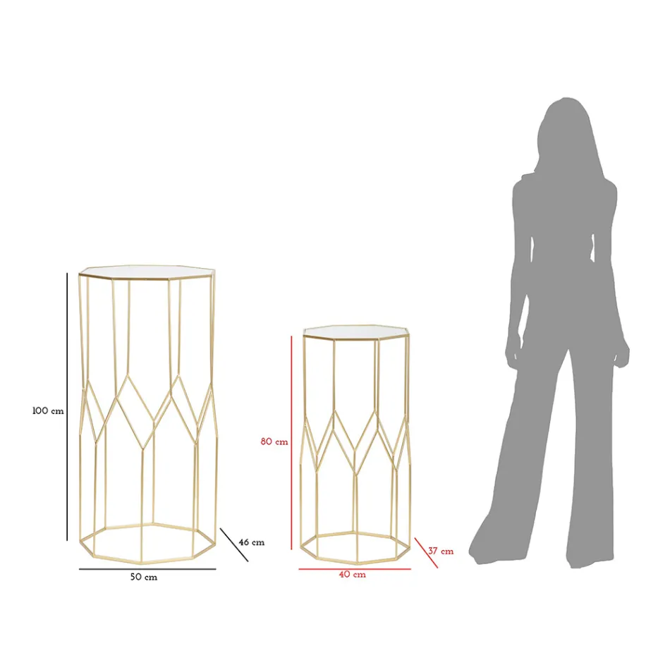 2 telefonborde i gylden jern- og glasplade - Pope Viadurini