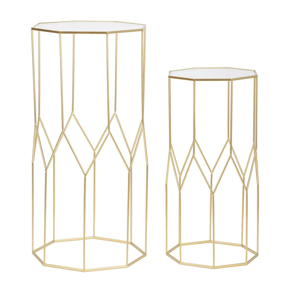 2 telefonborde i gylden jern- og glasplade - Pope Viadurini