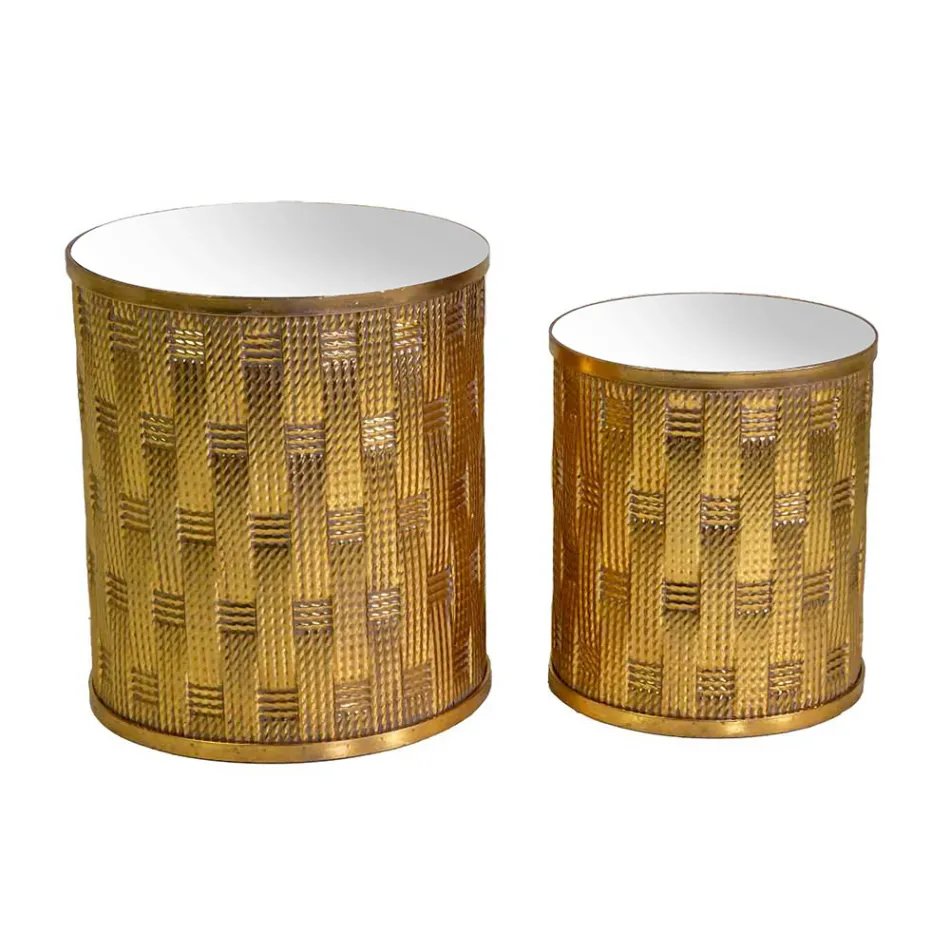2 sofaborde lavet af guldmetal med spejlplade - Cliff Viadurini