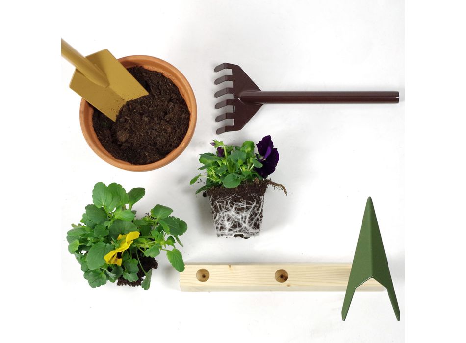 3 værktøj til havearbejde i metal med træbund lavet i Italien - Have Viadurini