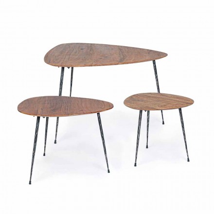 3 moderne kaffeborde med Homemotion Mango Wood Top - Kalidi Viadurini