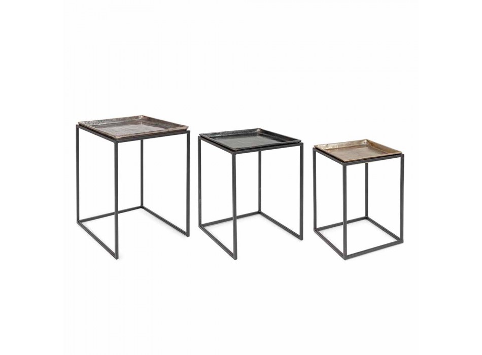 3 firkantede kaffeborde i Homemotion i aluminium og stål - Quinzio Viadurini