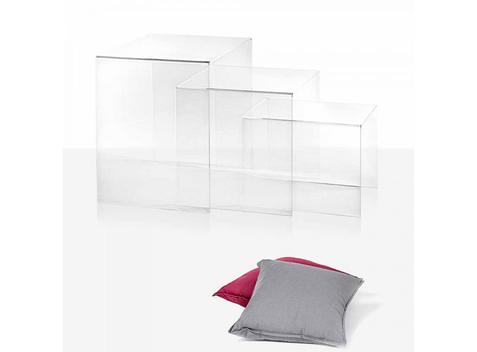 3 transparente stabelbare borde Amalia design, fremstillet i Italien