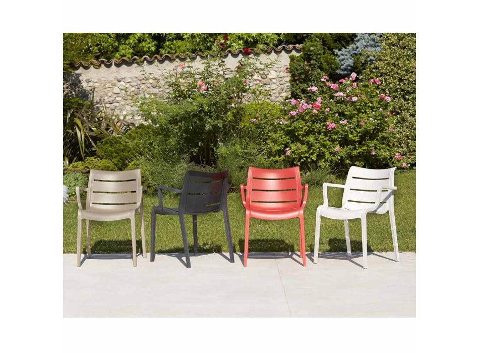 4 stabelbare udendørs lænestole i forskellige finish lavet i Italien - solnedgang Viadurini