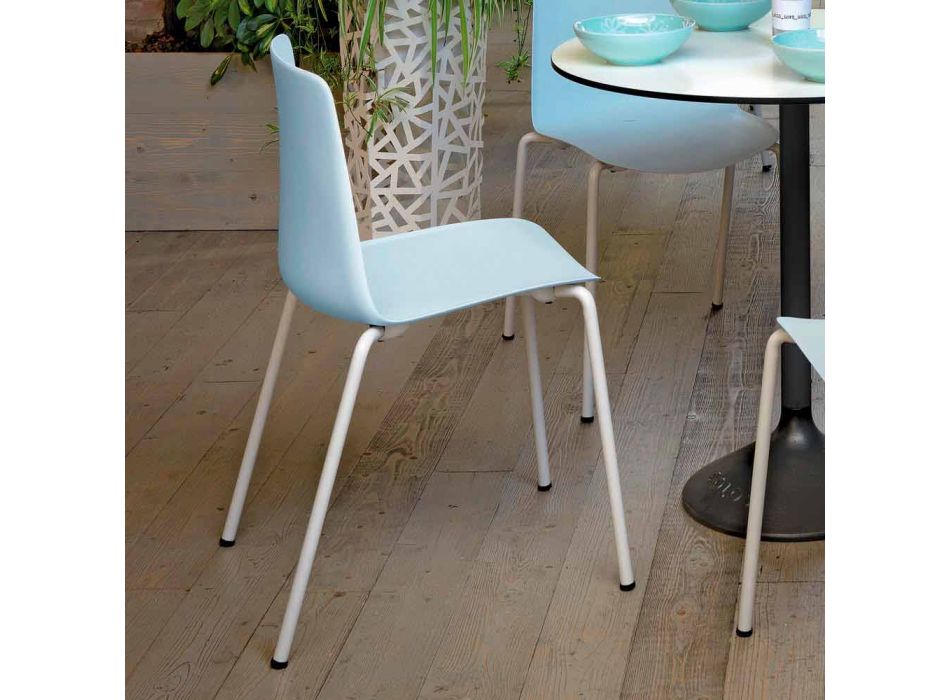 4 stabelbare udendørs stole i metal og polypropylen fremstillet i Italien - Carita Viadurini