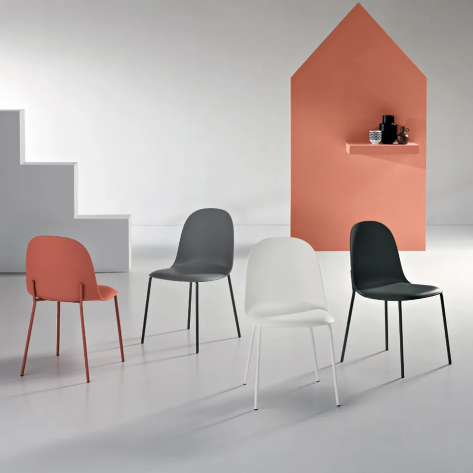 4 polypropylen stuestole med metalramme - Dinamo Viadurini