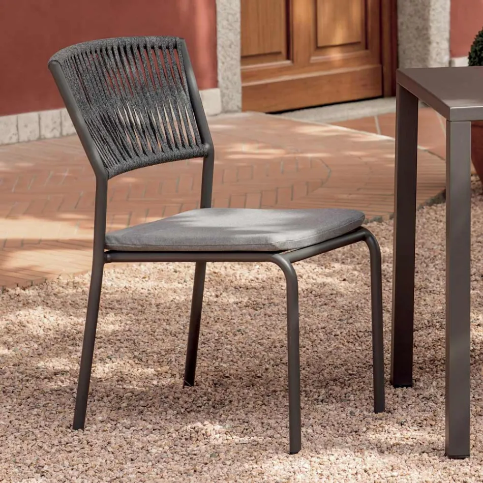 4 stabelbare havestole i aluminium og reb - Lunaris Viadurini