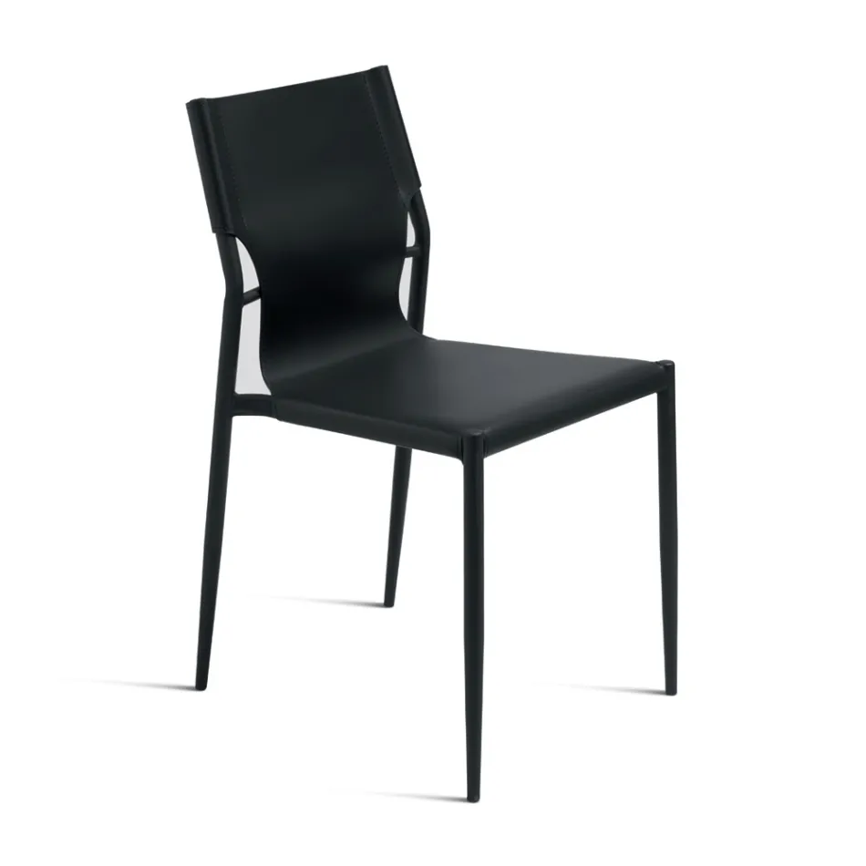 4 stole i farvet kunstlæder og malet metalfod - Komedie Viadurini