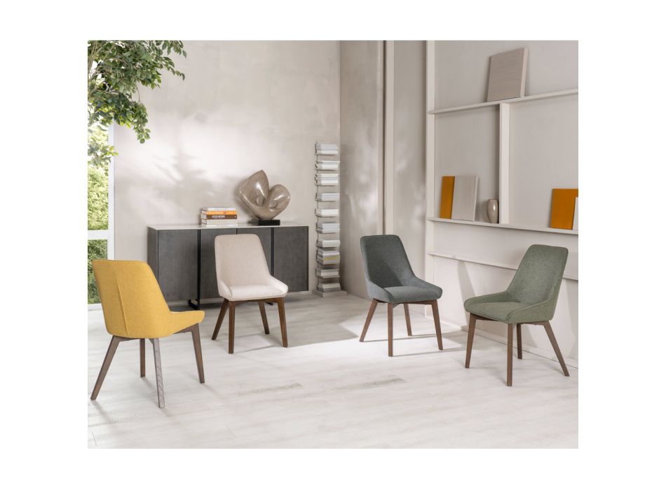 4 stole til stuen Lavet af stof i forskellige farver og træ - vanilje Viadurini